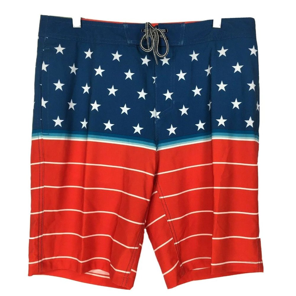 Goodfellow 33 Shorts Board Swim American Flag USA Red Blue Star Target Inseam 10